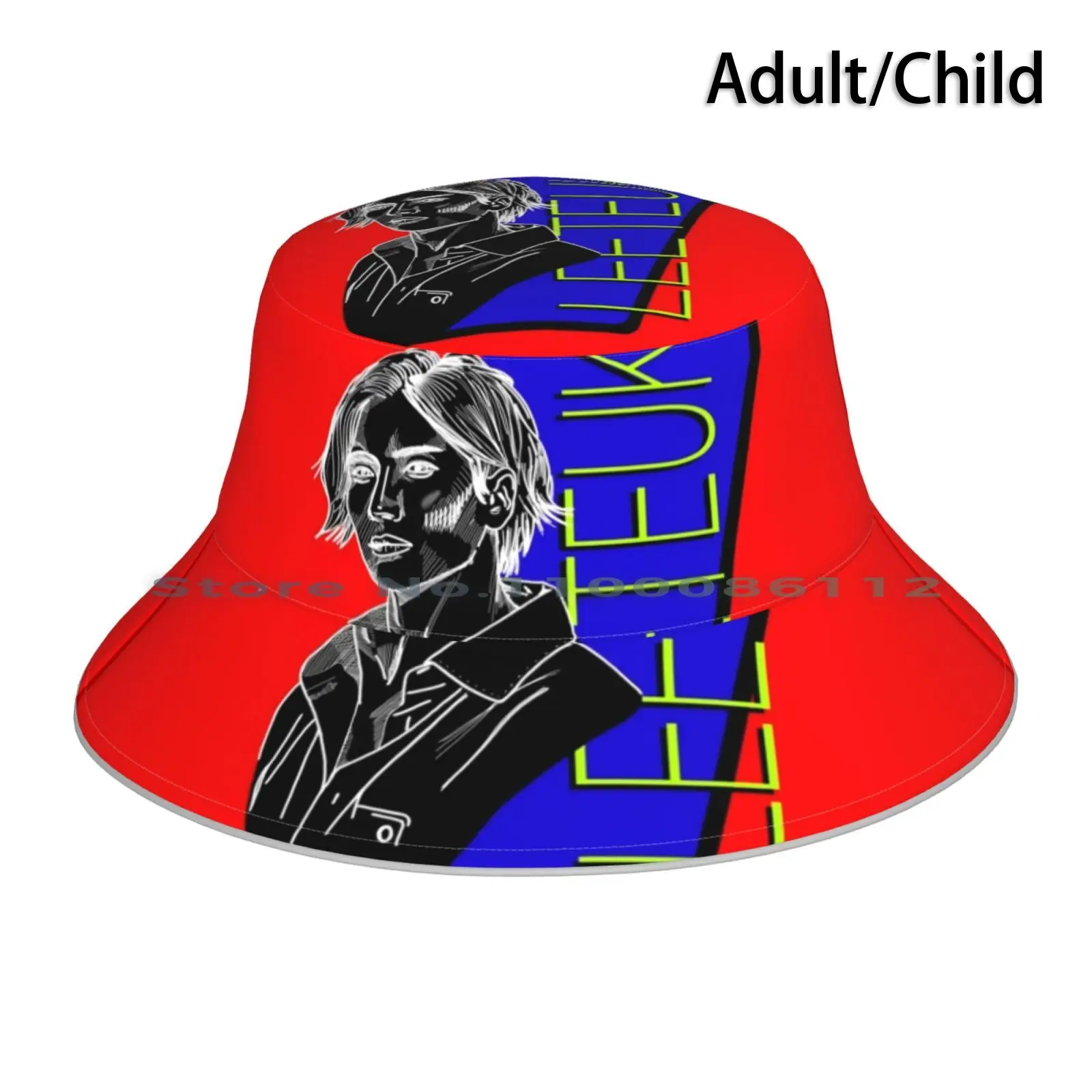 Super Leeteuk Black Bust Neon Popart-Style Print Bucket Hat Sun Cap Super Sj Kpop Leeteuk Korea Pop Art Blue Neon Black Green