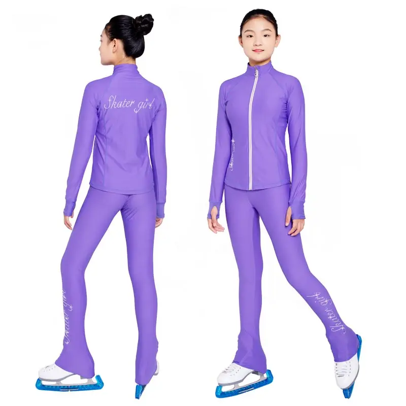 

Figure skating costume children's summer four seasons performance training skating pants quick drying top Purple Pink