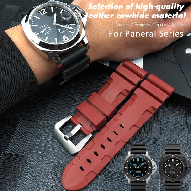 22mm 24mm 26mm Waterproof Rubber Silicone Watch band for Panerai PAM441 111 01359 Steel Pin buckle strap Mens  Bracelets