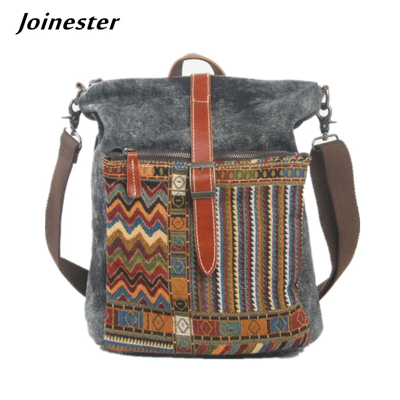 Vintage Canvas Backpacks for Women Denim Travel Bags Girls Fashion Schoolbags рюкзак школьный Female Casual Rucksacks Ethnic Bag