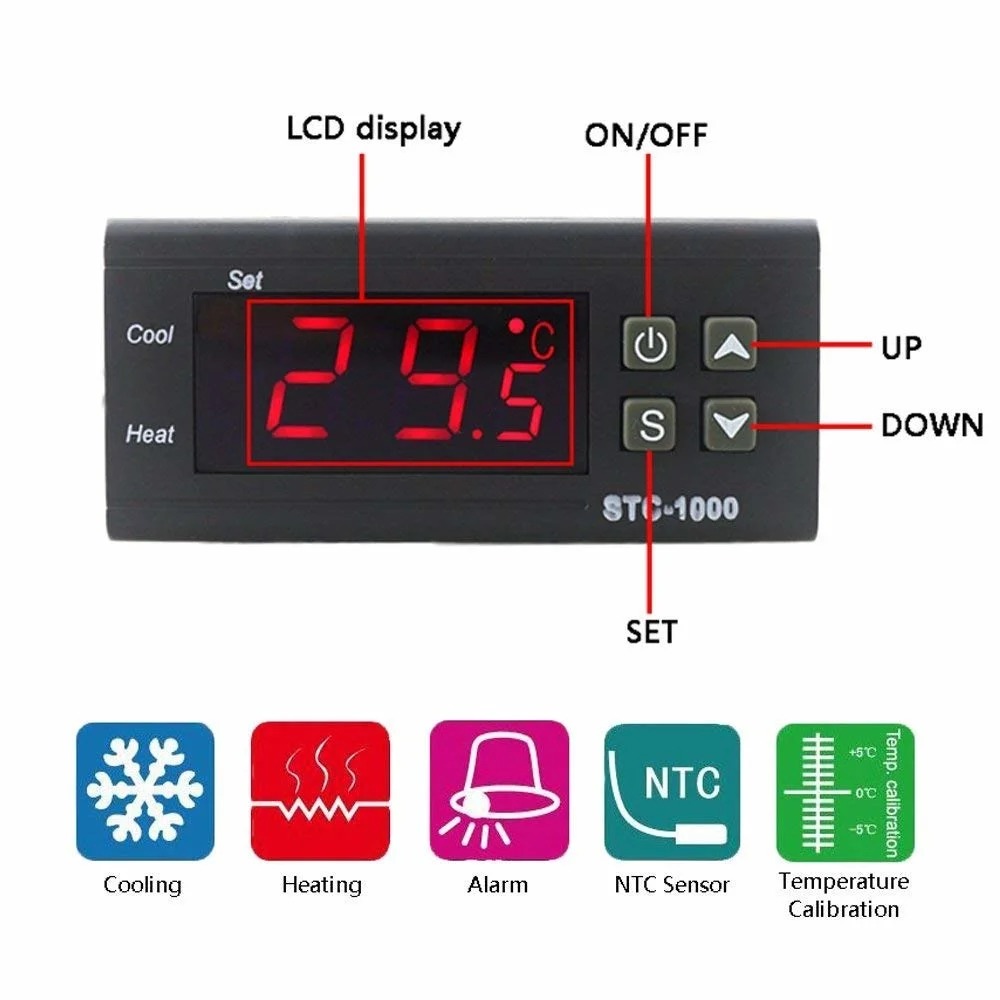 Digital Temperature Controller Thermostat Thermoregulator incubator Relay LED 10A Heating Cooling STC-1000 STC 1000 12V 24V 220V