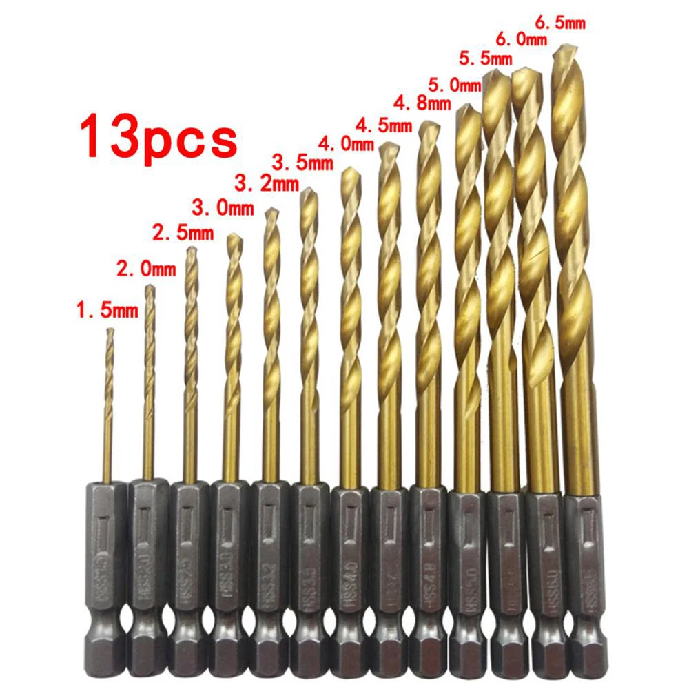 Brocas helicoidais hss, 13 peças de brocas hexagonal de aço de alta velocidade para chave de fenda elétrica, broca elétrica 1.5-6.5mm