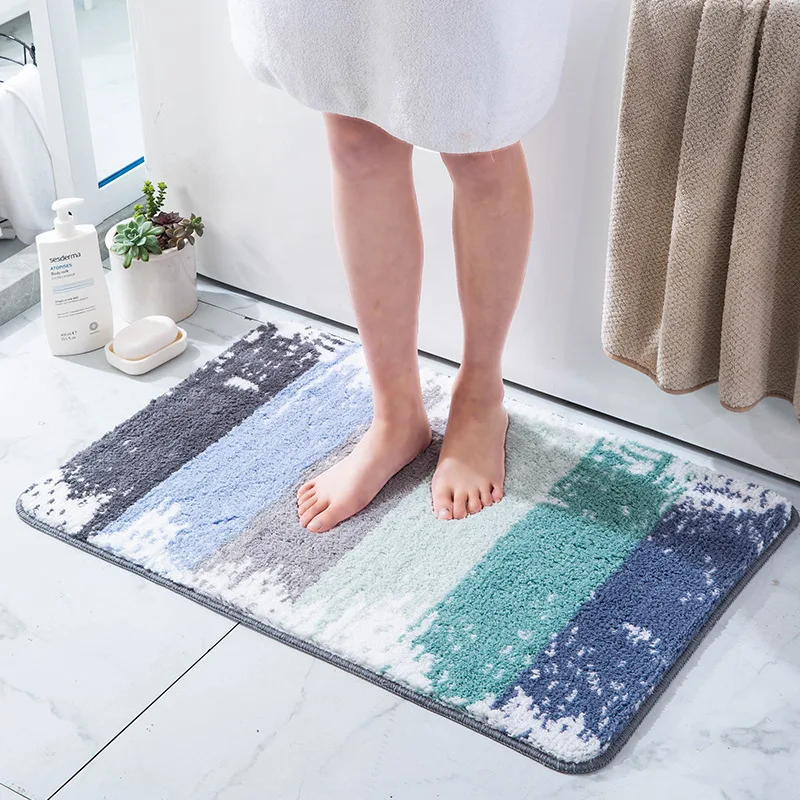 

Bathroom Mats Strong Absorbent Floor Bath Mat New Flocking Rubber Bottom Carpets Door Entrance Rugs For Living Room Decorative