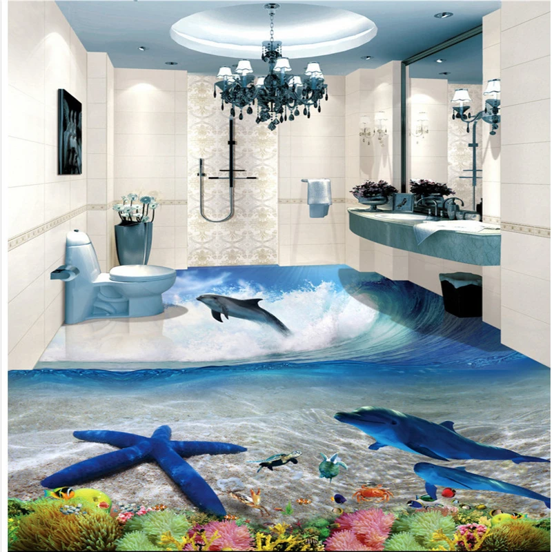 Custom flooring 3d mural fresco of any size Underwater world bathroom Living room Thick floor painting 3d обои papel de parede