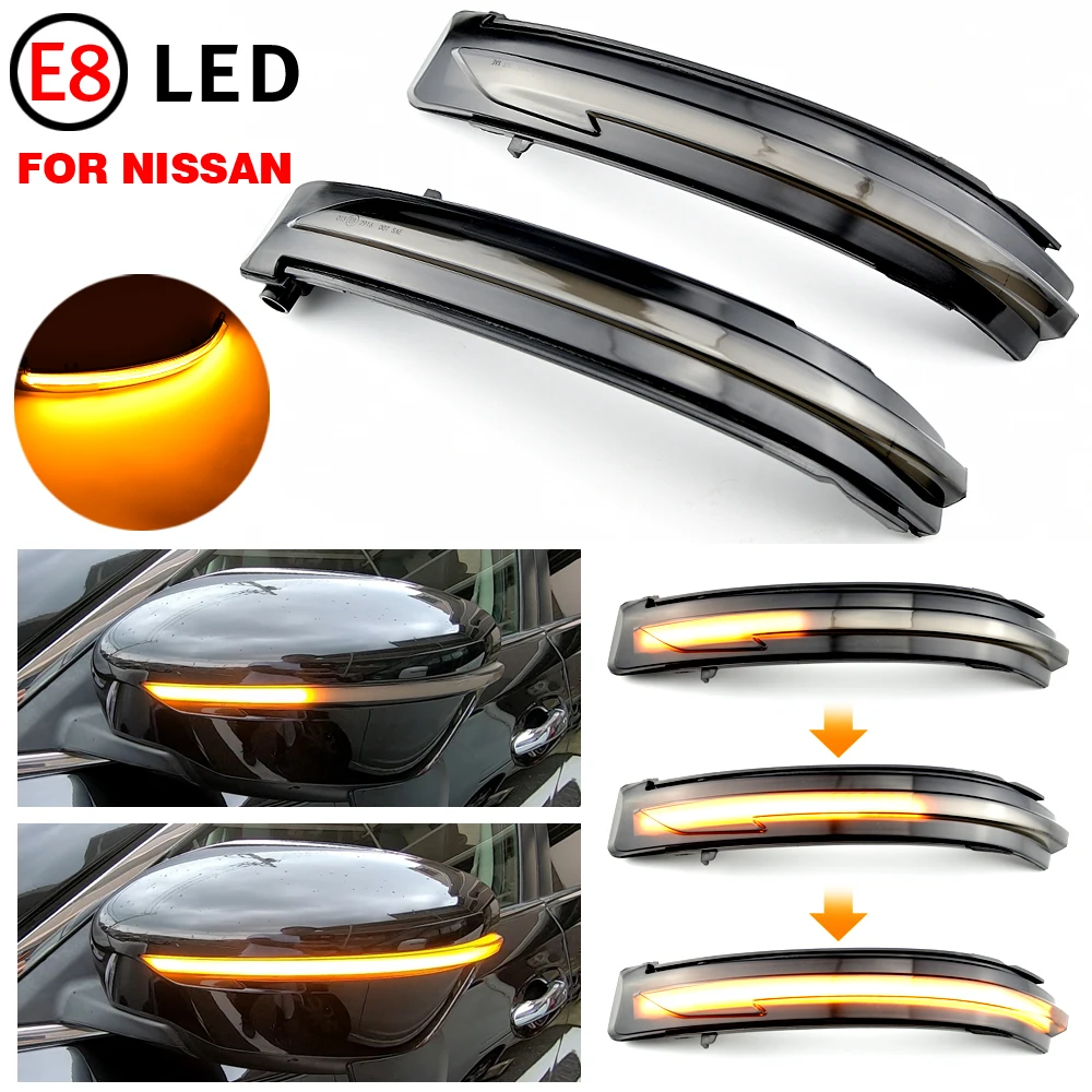 For Nissan X-Trail T32 Rogue Qashqai J11 Murano Z52 Juke Navara Pathfinder LED Dynamic Turn Signal Side Mirror Indicator Light