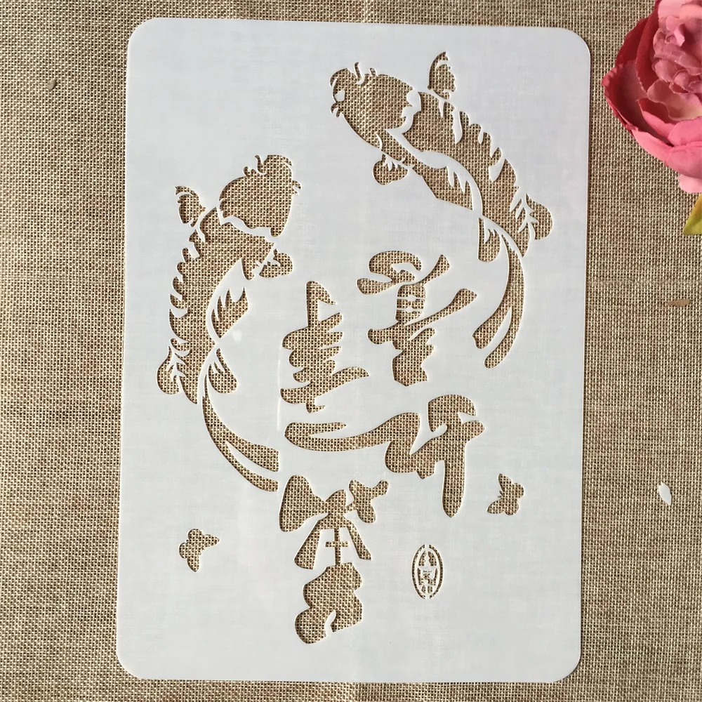 29cm A4 Chinese Pair Carp DIY Layering Stencils Wall Painting Scrapbook Coloring Embossing Album Decorative Template view 2