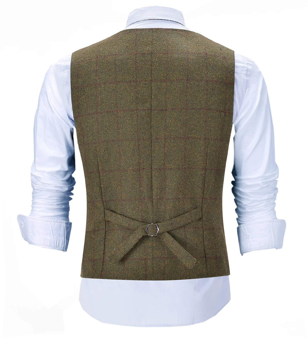 Men\'s Vintage Plaid Vest Wool Tweed Suit Vest Notch Lapel Waistcoat Groomsmen For Wedding