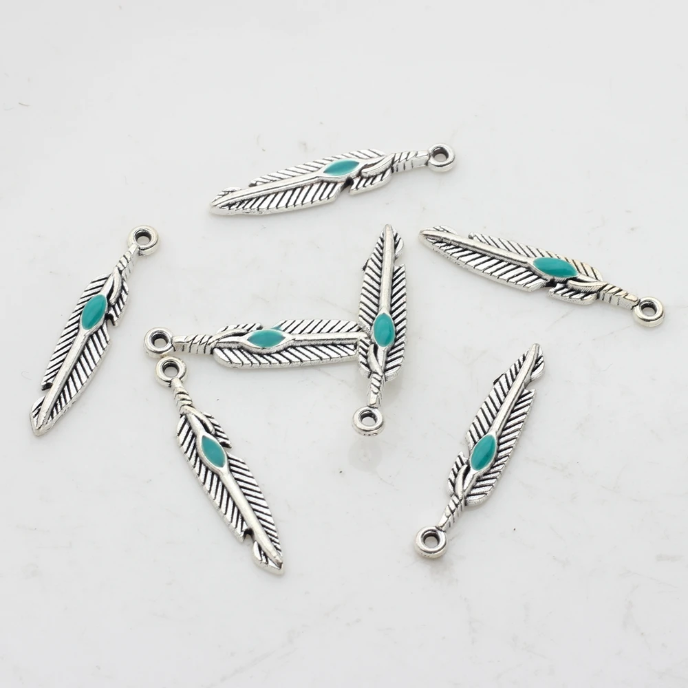 20pcs/lot 27*5MM Retro Zinc Alloy  Mini Feather Charms Pendant For DIY Jewelry Necklace Tassel Making Accessories