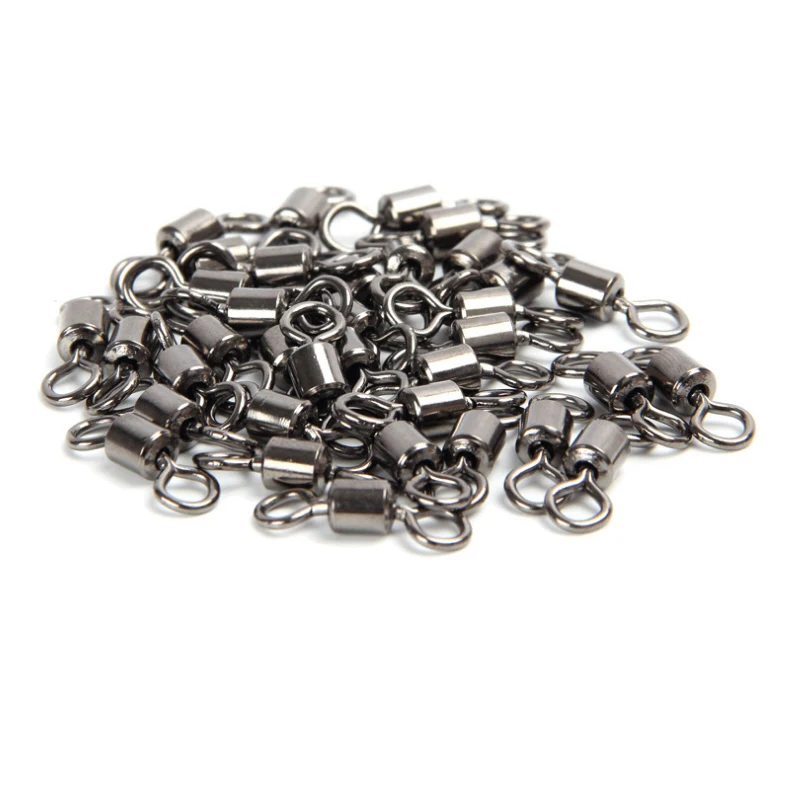 50 pcs Stainless Steel Bearing Swivel Fishing Connector Solid Ring Sizes Rolling Swivel Fishing Accessories