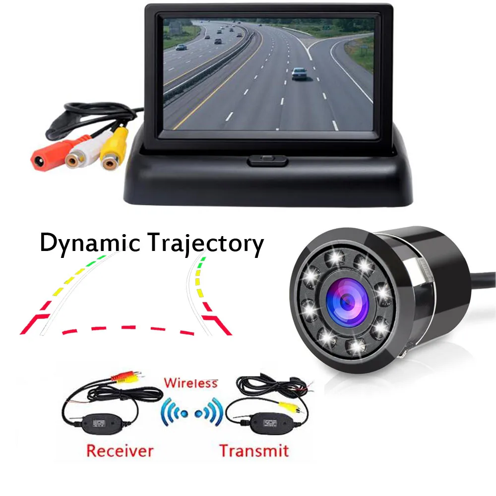 

5Inch TFT LCD HD 16:9 Screen Car Reverse Parking Monitor with Super HD Dynamic Trajectory 18.5mm 8 IR Rear View Camera wireless