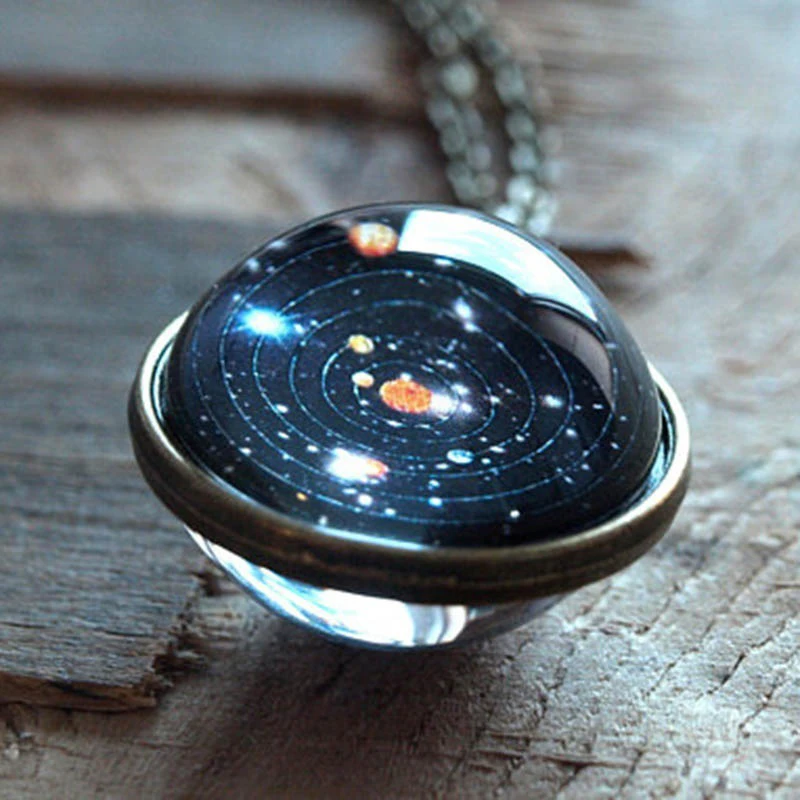 SUMENG Solar System Universe Space Moon Sun Earth Planet Necklaces Two-sided Glass Ball Pendant Nebula Chokers Women Men Jewelry