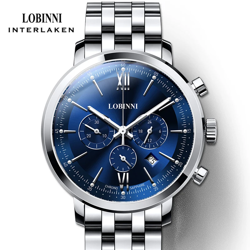 Lobinni Luxury Brand Men Quartz Watches Sapphire Glass 50M Waterproof Casual Men Quartz Wristwatch Men Date Watches