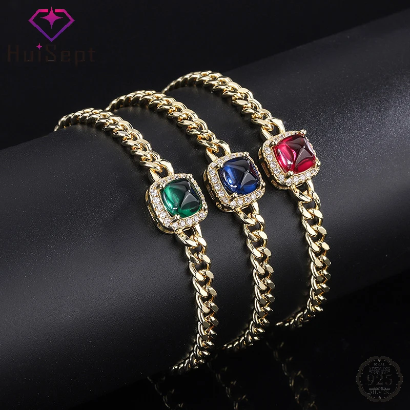 

HuiSept Women Bracelet 925 Silver Jewelry with 8*8mm Zircon Gemstone Round Shape Accessories for Wedding Party Gifts Wholesale