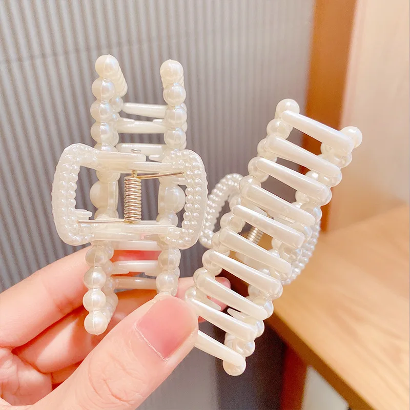 Mutiara Imitasi Akrilik Rambut Cakar Klip untuk Wanita Geometris Cross Square Jepit Rambut Makeup Styling Rambut Jepit Rambut Rambut Aksesoris