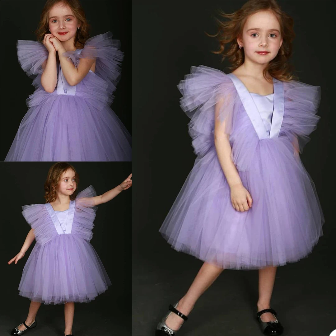 Lovely Fairy Flower Girls Wedding Tutu Dress Princess Kids Ball Gown Dress for Baby Pageant Party Clothes Tulle Dress