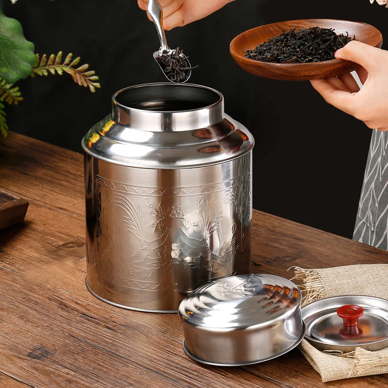 Stainless Steel Large Tea Caddy Tea Packaging Iron Box Household Portable Mini Metal Tea Box Small Sealed Tea Canister