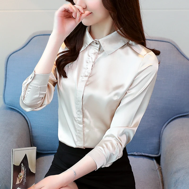 Elegant Silk Blouse Shirt Satin Woman Blouses Fashion Black White Pink Long Sleeve Blouse Women Tops blusas mujer de moda 2022