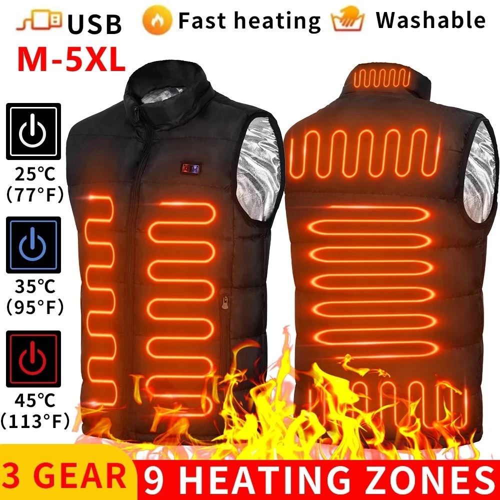 Veste Thermique Chauffante pour Homme et Femme, Vêtement d'Hiver à la Mode, 9 Places, USB, 5XL, 6XL