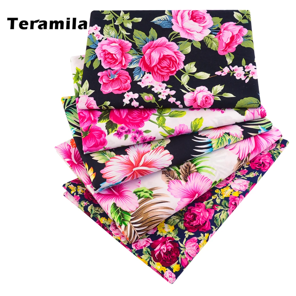 Telas de popelina de algodón con estampado de rosas, estilo vintage brillante Liberty para coser vestidos de mujer, telas para patchwork por medio metro.