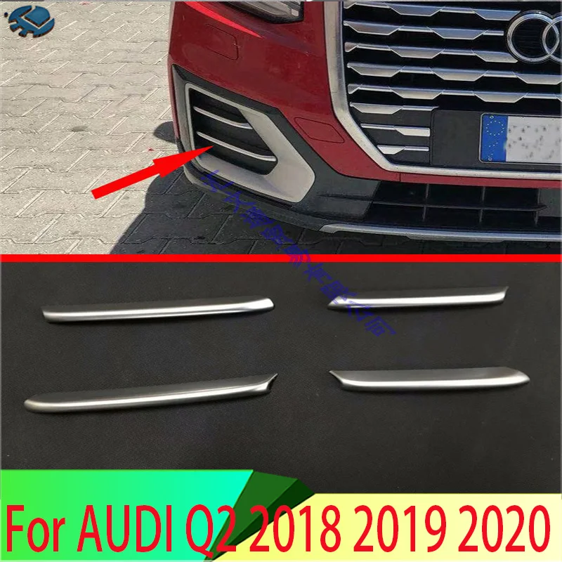 

4pcs Matte Silver For Audi Q2 2018 2019 2020 Car Styling Front Fog Light Lamp Molding Strip Cover Trim Accessories ABS Chrome