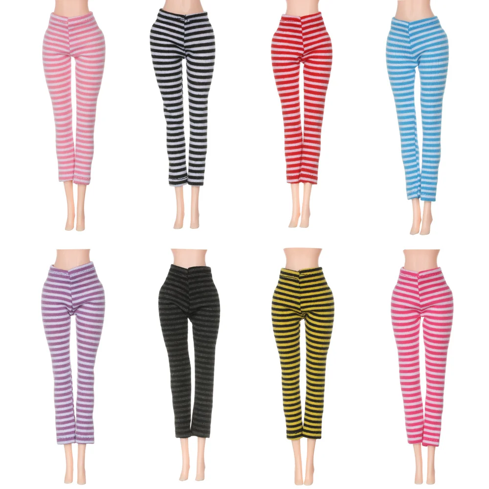 Candy Color Leather Elastic Trousers Striped Bottom Pants Doll Clothes Accessories For 1/6 Doll Casual Daily Dress Up