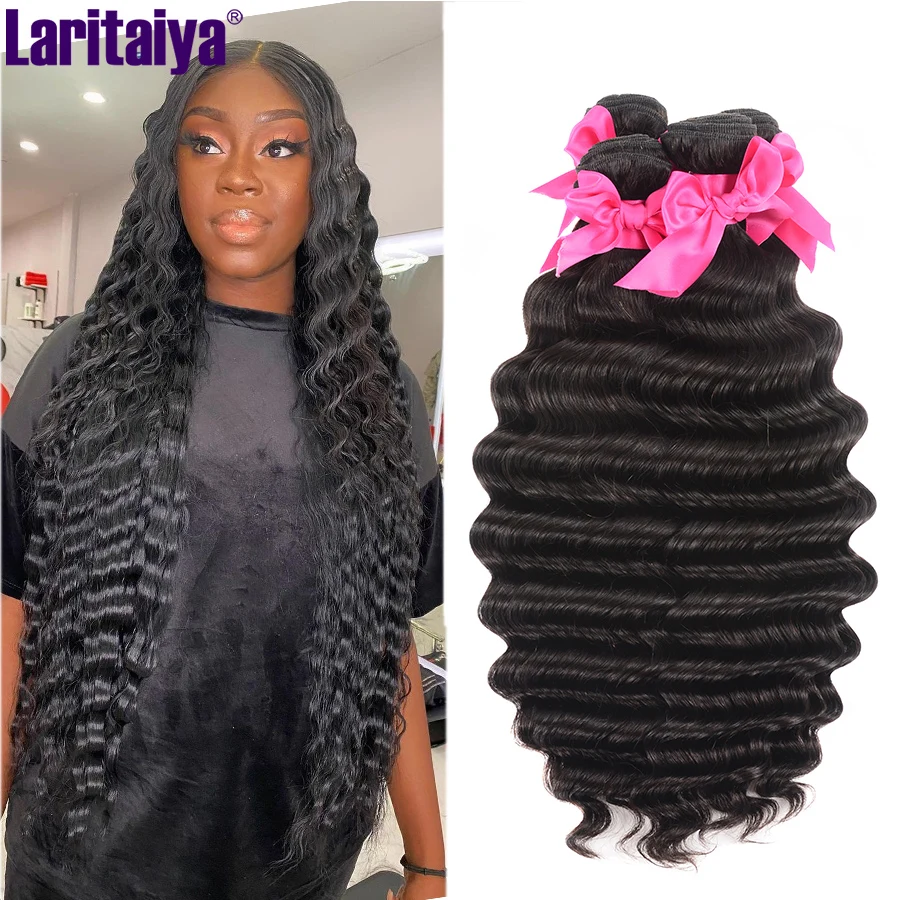 

Laritaiya Loose Deep Wave Bundles Peruvian Virgin Human Hair Bundles 1/2/3/4 Bundles Deals Deep Curly Hair Weaves Extensions