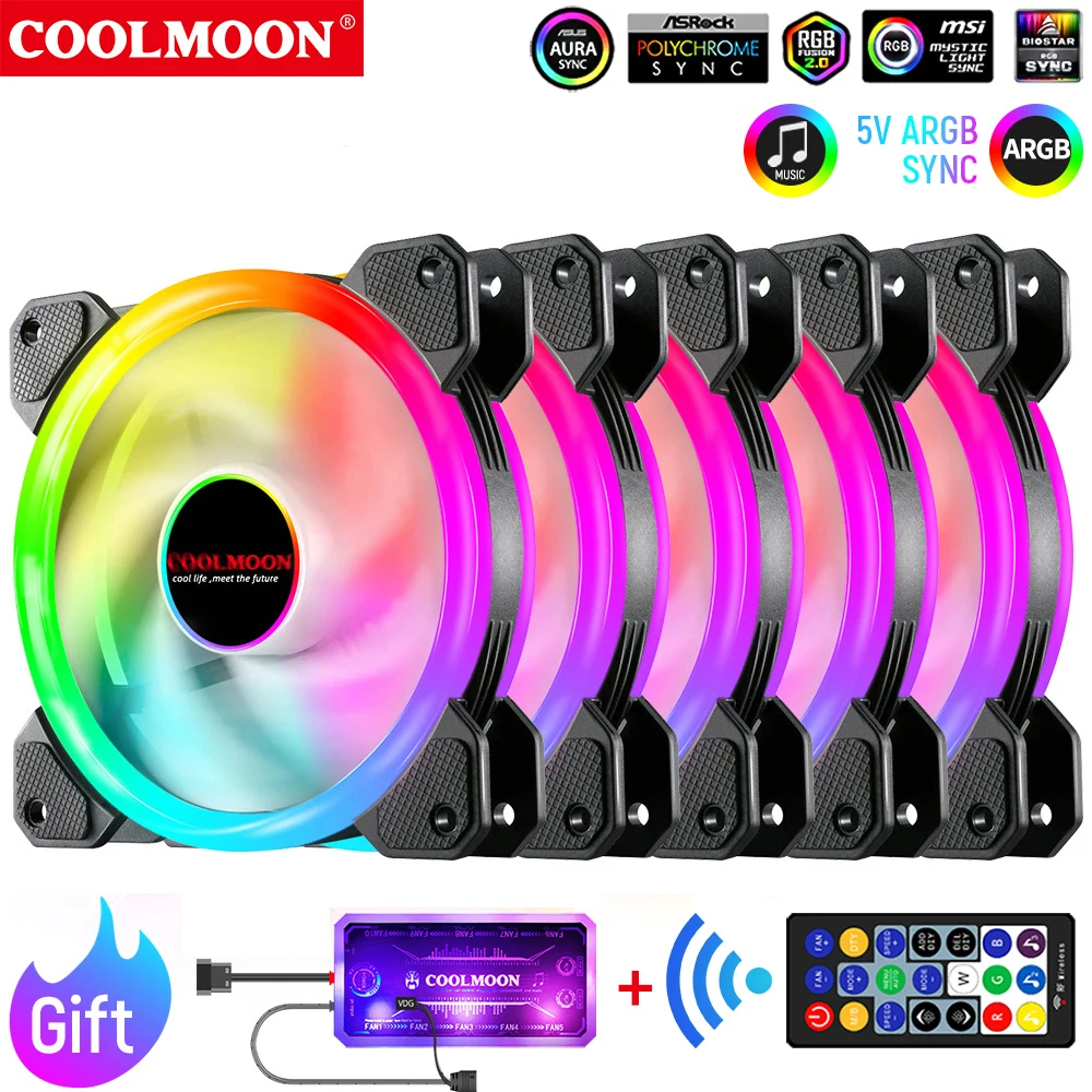 

COOLMOON RGB Cooling Fan Quiet Gamer Cabinet PC CPU Cooler With Speed Adjust Desktop Computer Case 120mm 6PIN 12V Heat sink Fans