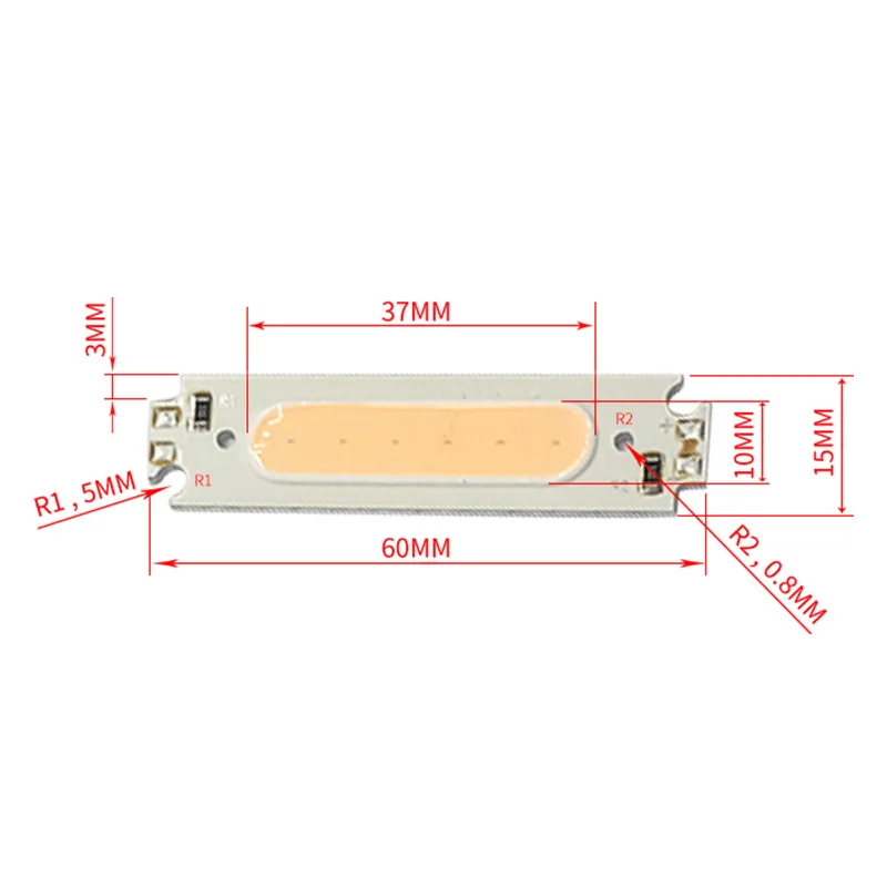 60 * 15mm long strip 2W 12v COB LED plane light source lamp beads Red Orange Yellow Green Blue White violet LED chip