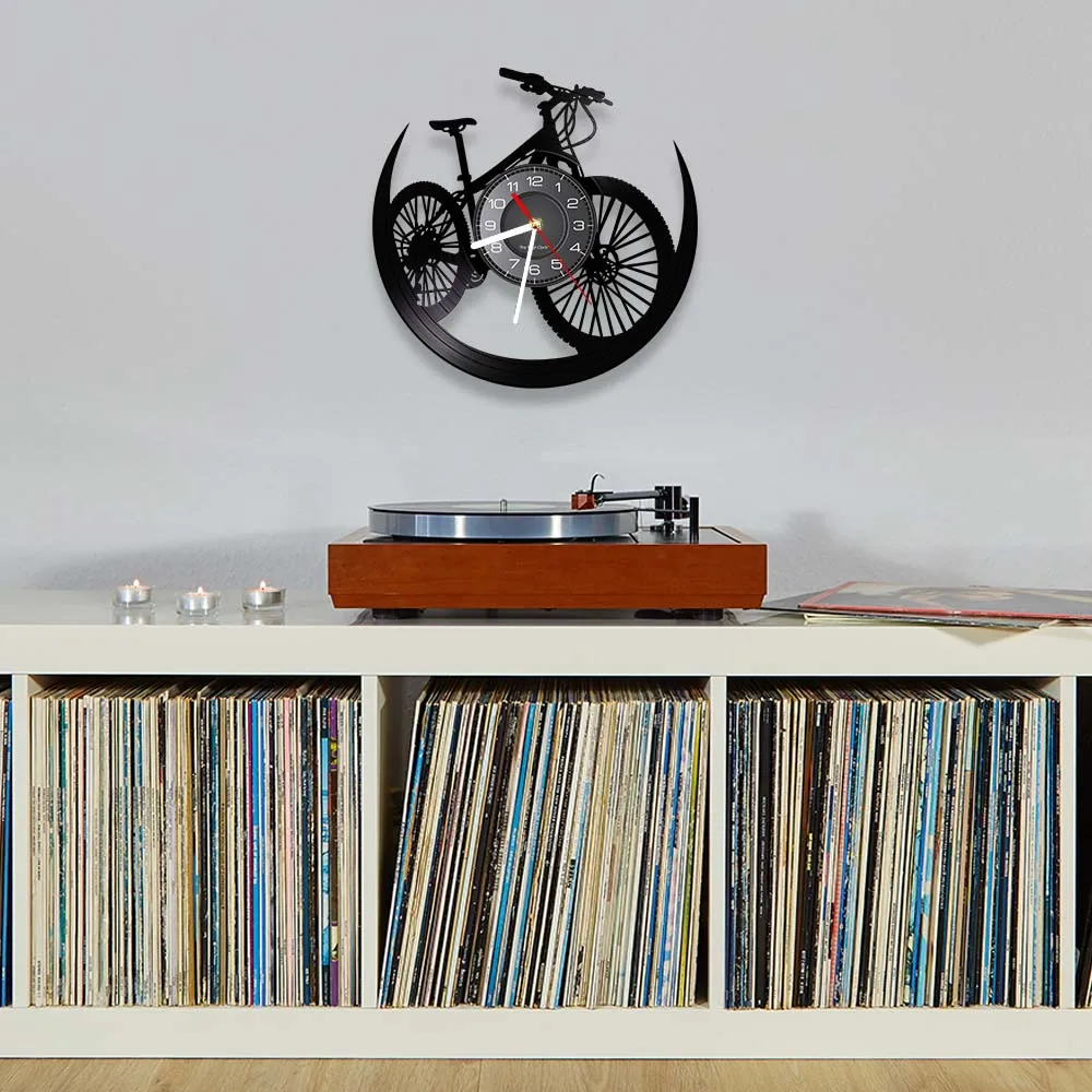 Road Mountain Bike Vinyl Album Record Wall Clock Cycling Decor Sports Events Bicycle Man Cave Watch Mountain Biker Cyclist Gift