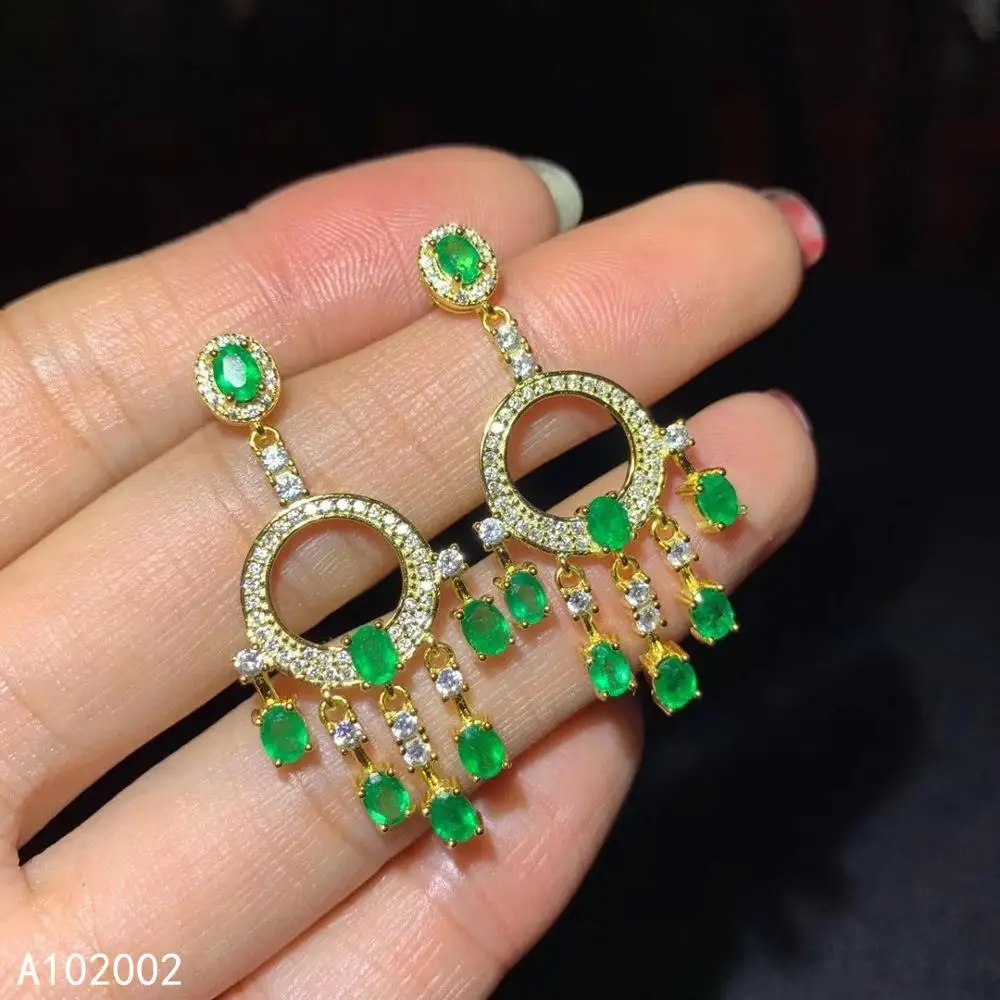 KJJEAXCMY fine jewelry natural Emerald 925 sterling silver women gemstone earrings support test popular hot selling