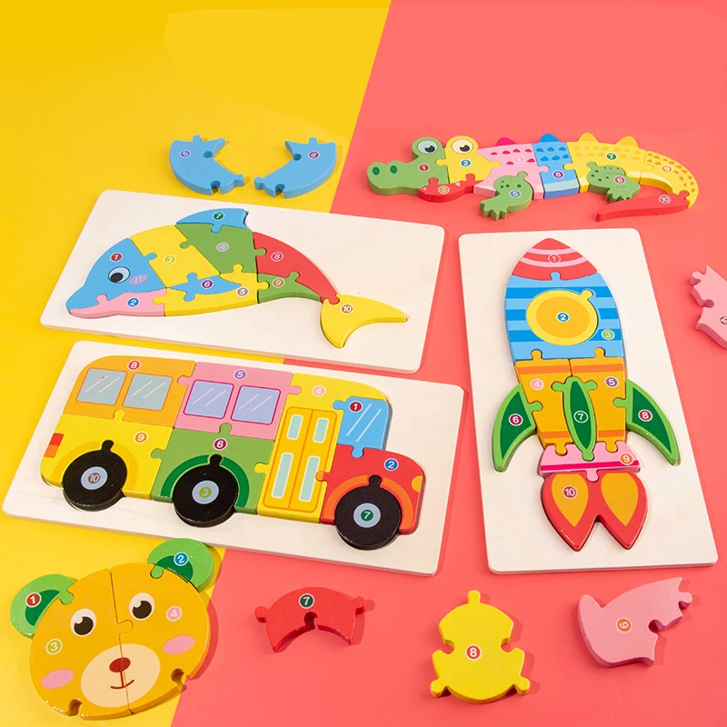 Cartone animato di grandi dimensioni animale 3D Puzzle di legno Puzzle per bambini Montessori assemblare educazione precoce Puzzle gioco giocattolo regalo per bambini