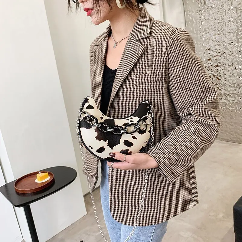 New Creative Women\'s Leopard Chest Bag Shoulder Bag Handbag Purse Women Half Moon Serpentine Zebra Pattern Underarm Bag