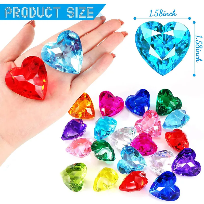 Pierres précieuses en forme de cœur en acrylique pour enfants, diamant, cadeau de fête d'anniversaire, jouet éducatif, 40mm, 6 pièces