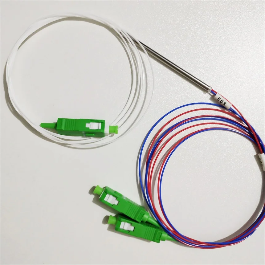 

40pcs/Lot Factory price Mini Fiber Optic fbt Splitter 1X2 SC/APC 0.9mm stainless steel tube 50:50