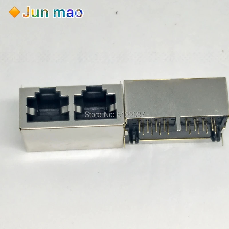 

5PCS 1*2 RJ45 Metal 16 Pin Female PCB Right Angle Board Jack Connector 8P8C Crystal Head Socket 1x2 21mm Network Interface