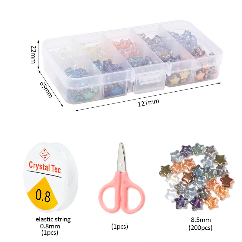200pcs/Box Plated Color Star Bead Kit Czech Glass Loose Spacer Beads For Jewelry Making Kits Bracelet Handmade Diy Accessories