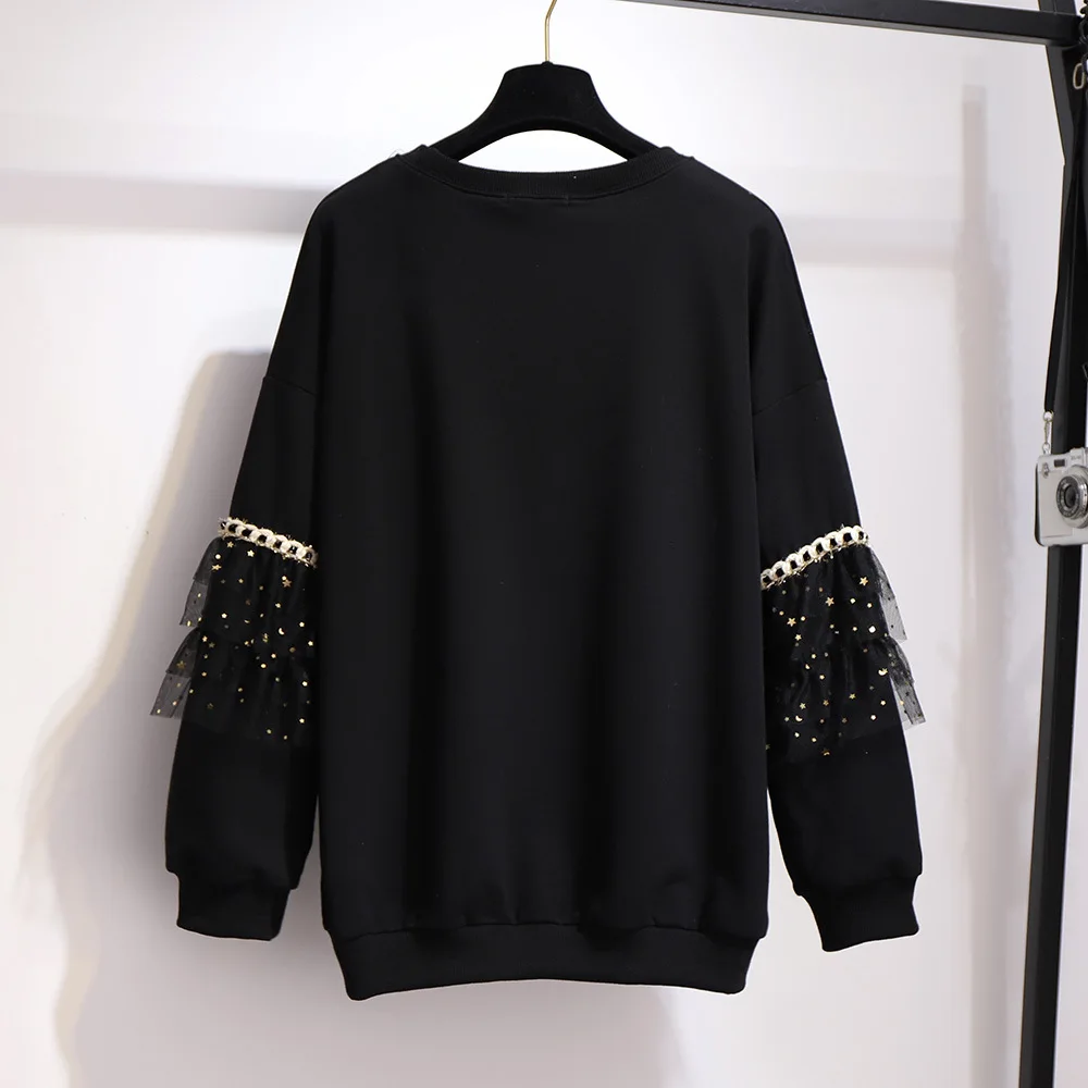 New Autumn Winter Plus Size Women Clothing Tops Large Long Sleeve Loose Cotton Black Velvet Pullover Coat 3XL 4XL 5XL 6XL 7XL