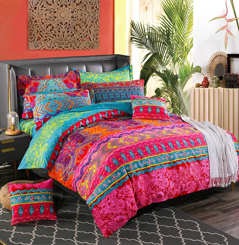 

Bohemian Bedding Sets Winter Quilt Cover Mandala Duvet Cover Set National Style Pillowcase Queen King Size Bedding Set