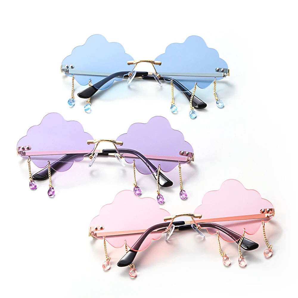 Funny Cloud Women Sunglasses 2024 New Trendy Rimless Tassel Shades Ins Brand Design Sun Glasses Steampunk Y2K Eyewear UV400