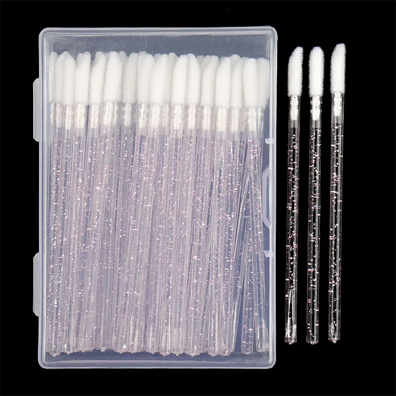 50Pcs Crystal Mascara Wands Applicator Diamond Disposable Lip brushes Cosmetic Eyelash Cleaning Brush women Make Up brushes Tool