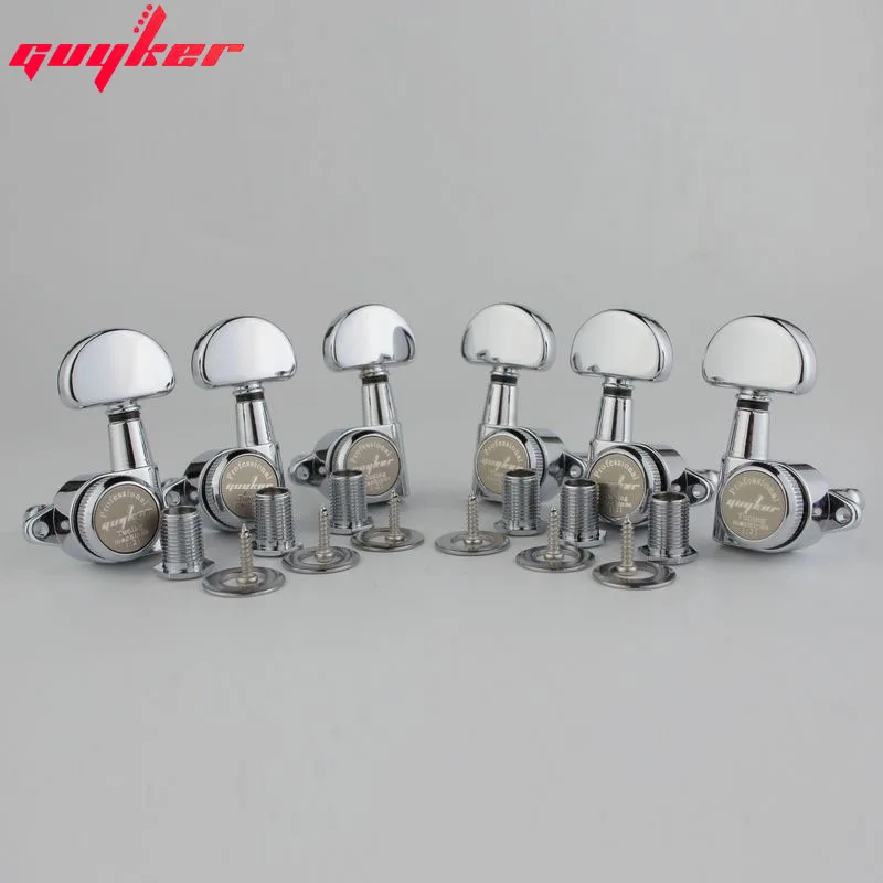 1 Set GUYKER 1:21 Lock String Tuning Key Pegs Machine Heads with Half-Circle Handle Replacement for LP SG Style 3R3L Chrome