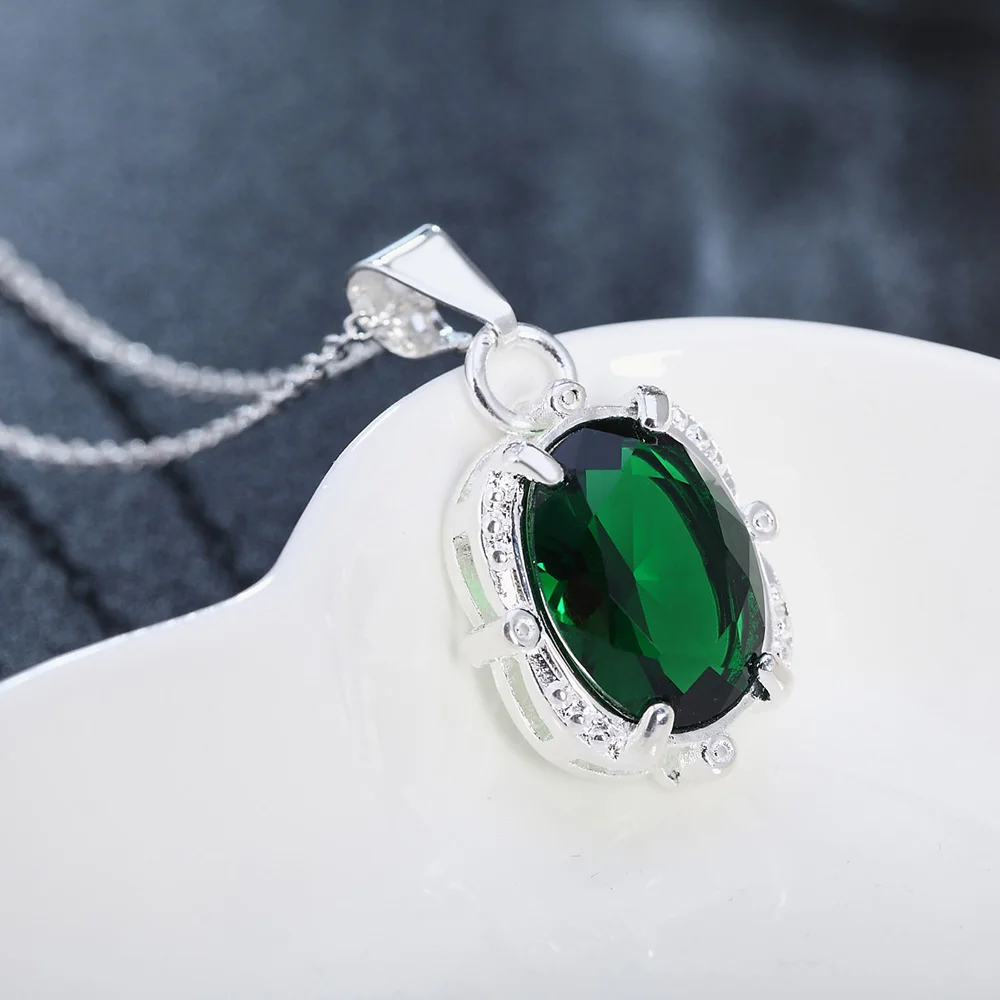 925 Sterling Silver Green Zircon Pendants Female Necklace Vintage  Luxury Jewelry Accessories Christmas Gifts Free Shiping Items