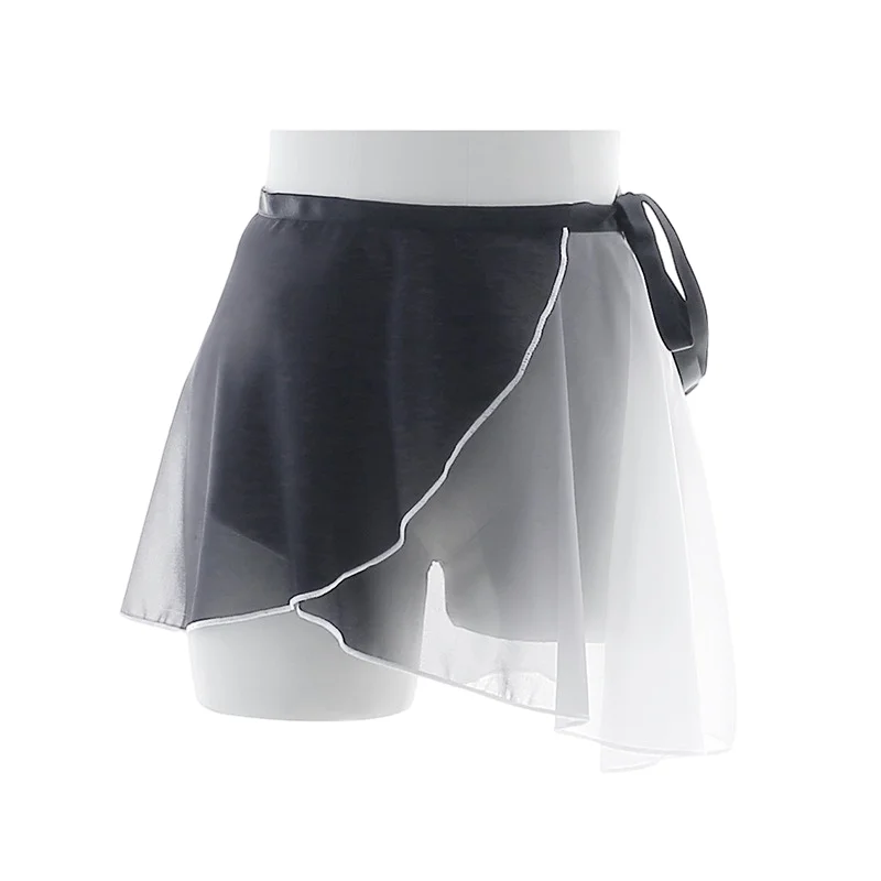 Short Ballet Chiffon Wrap Skirts For Women Girls Soft Lightweight Dancewear Contrast Color Ballet Skirt Black-Red Dance Clothes