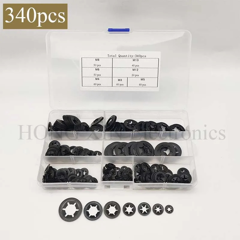 340pcs Internal Tooth Starlock Washers Lock Washers Assortment Kit Quick Speed Locking Washers