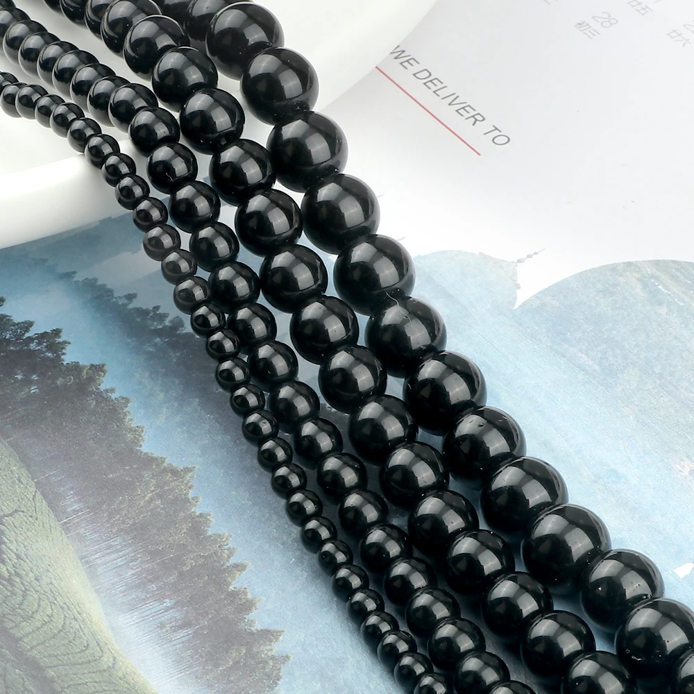 Wholesale 4 6 8 10MM Natural Stone Beads Black Polish Onyx Agates Smooth Round Beads Jewelry For DIY Making Bracelet Accessories