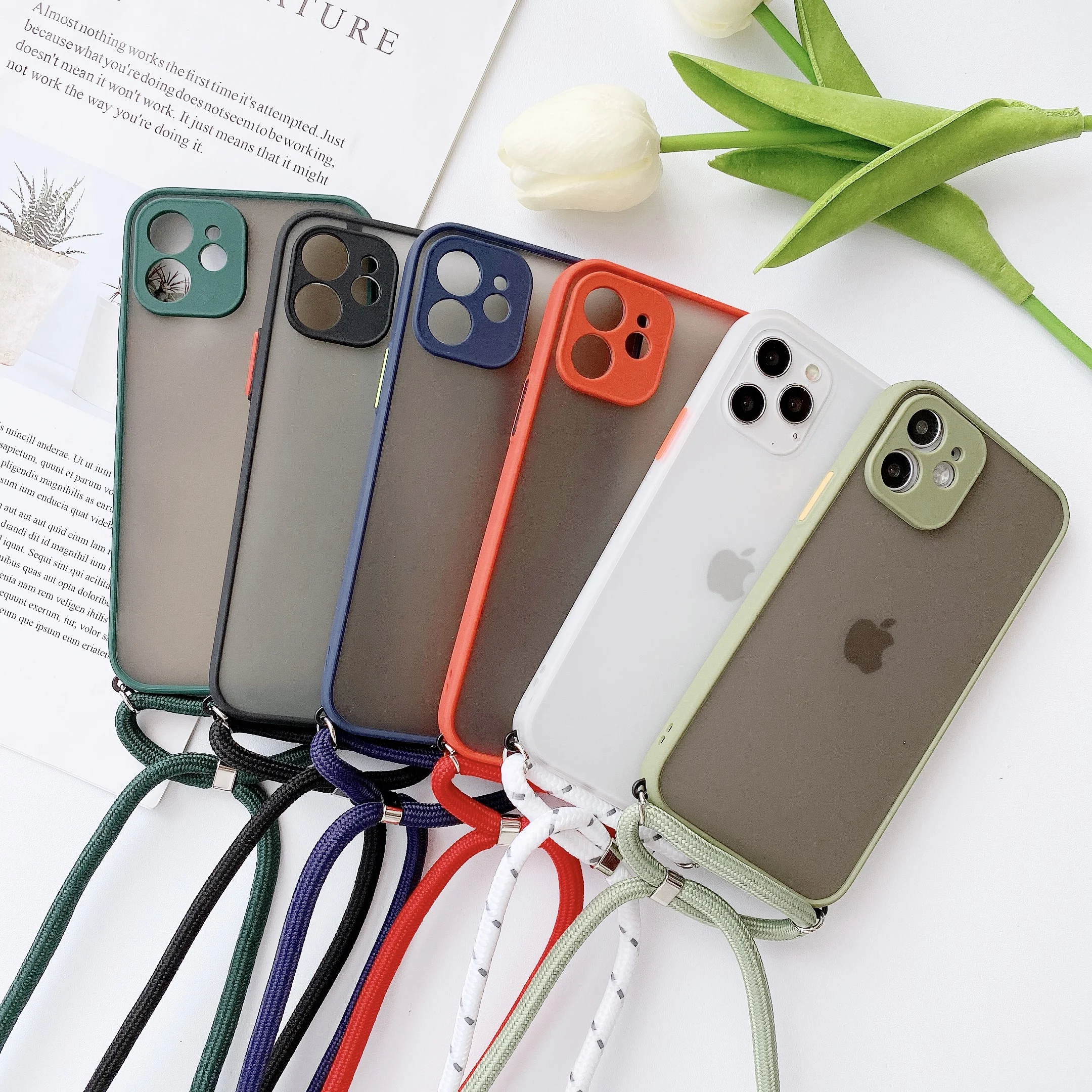 Skin feeling Protection Strap Cord Chain Phone case on For iPhone 15 14 13 12 11 Pro Max 8 7 Plus Xr X Xs SE Lanyard soft Cove