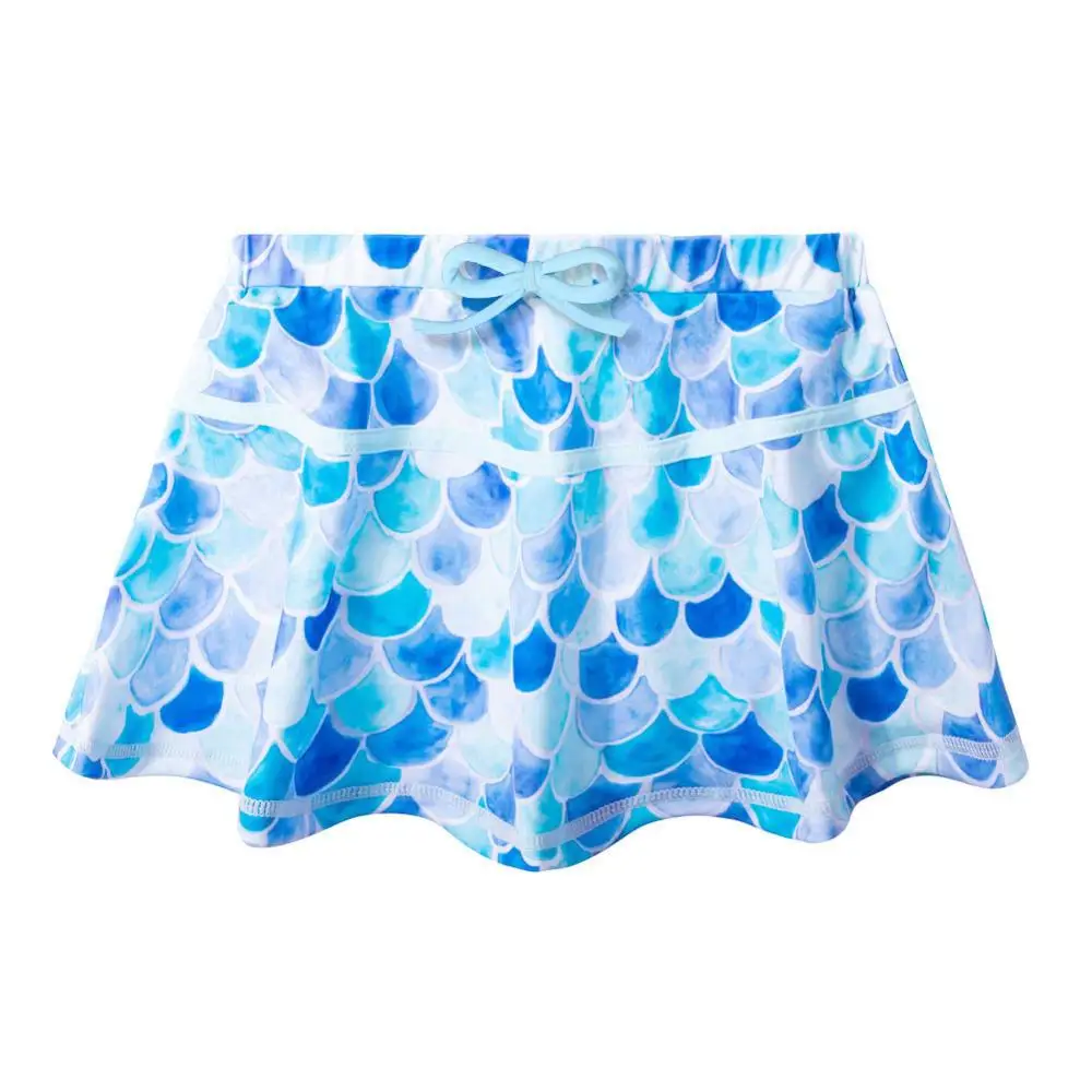 BAOHULU Blue Cartoon Girls Swimwear with Skirt Short Sleeve UPF50+ Swimsuit for Girls Kids 3-12Y Children Swimwear Beachwear