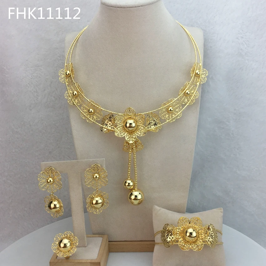 Unique Flower Jewelry Beautiful Brazilian Jewelry Sets For Women Birthday Gift Party Wedding FHK11112