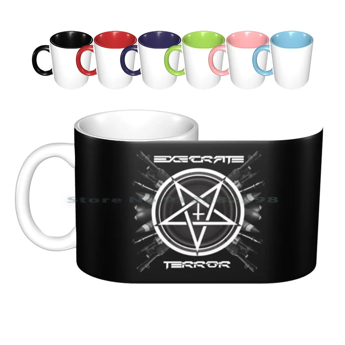 Execrate Pentagun Logo Ceramic Mugs Coffee Cups Milk Tea Mug Execrate Terror Pentagram Creative Trending Vintage Gift Bottle Cup