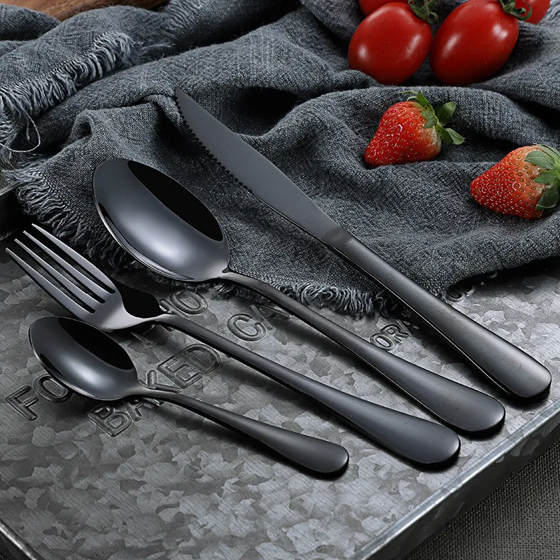 Black Stainless Steel Cutlery Set Black Kitchen Tableware Set Dinnerware Spoon Fork Dinner Set Tableware Home Flatware Mirror